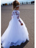 Beaded White Lace Tulle Flower Girl Dress